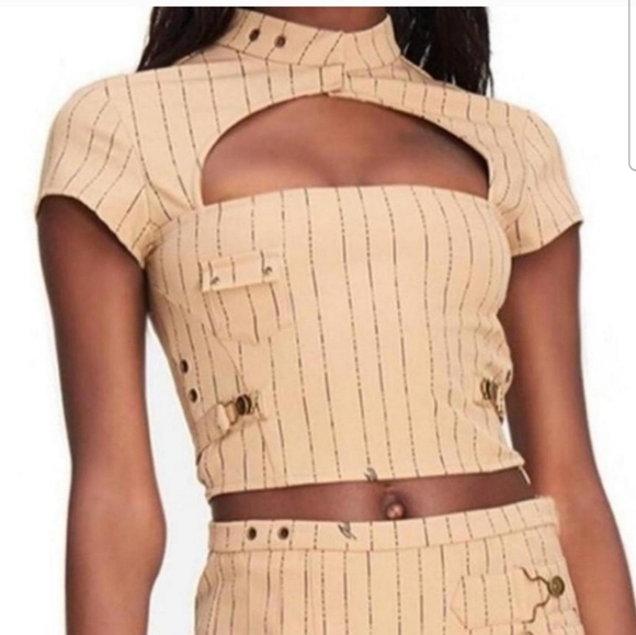 I.AM.GIA Fran pinstripe top in Tan - Picture 1 of 6